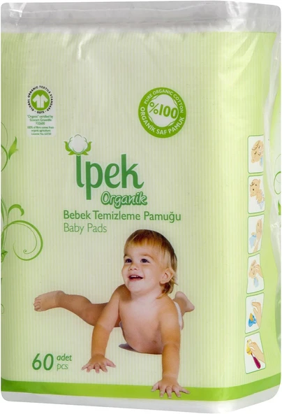 İpek Organik Bebek Temizleme Pamuğu -%100 Organik Saf Pamuk - Gots Antialerjik - 60 Adet ürün görseli 1