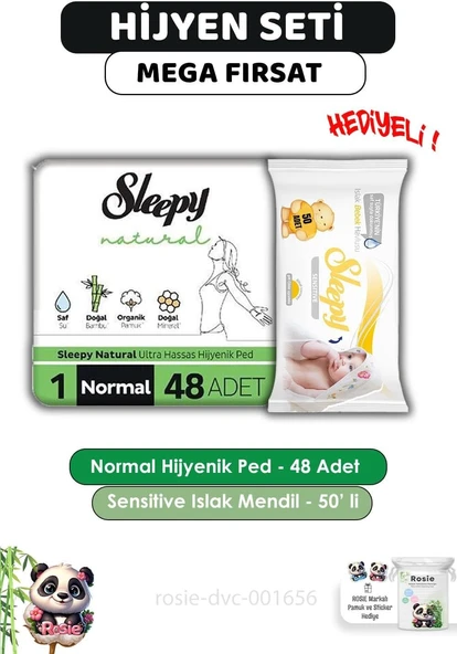 Sleepy Hassas Hijyenik Ped Normal 48 Adet, Sensitive 50'Li Islak Mendil Rosie ürün görseli 1