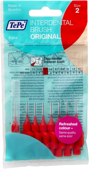 Tepe Tepe Interdental Fırçalar Kırmızı (0,5 Mm) / İnterdental Boşlukların Basit Etkili Temizliği / 1 X 8 Fırça ürün görseli 1