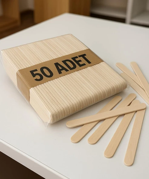 50 Adet Ahşap Dil Çubuğu Büyük Geniş Abeslang Dondurma Dil Basma Ağda Çubuğu ürün görseli 1