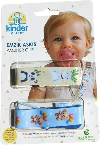 Bebek Emzik Askısı, 2'Li Set, Sevimli Hayvan Desenli, Plastik Klipsli, Nikelsiz, 12586:2025 Standartlarına Uygun ürün görseli 1