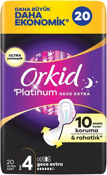 Orkid Platinum Hijyenik Ped Gece Ekstra (Boy 4) 20 Adet Ped ürün görseli 1