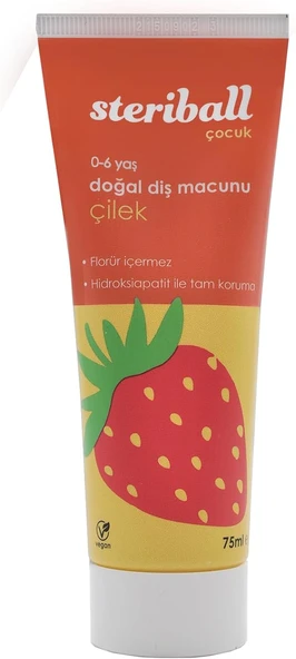 Steriball Doğal Macunu Florürsüz 75 Ml - Çilek Florür İçermez, Hidroksiapatit Ile Tam Koruma, Vegan ürün görseli 1