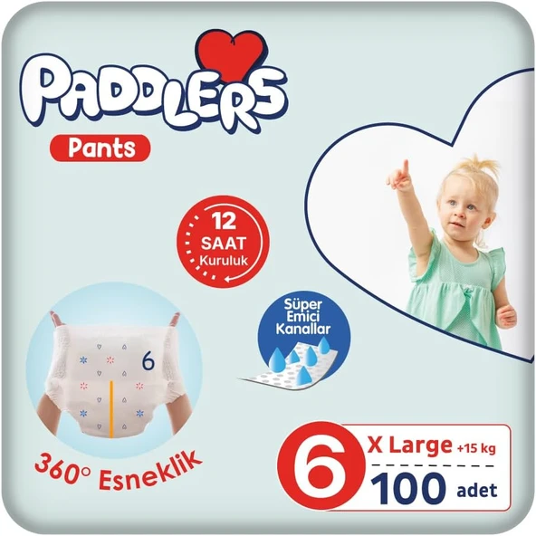 Paddlers Külot Bebek Bezi 6 Numara X-Large 100 Adet (15+Kg) Ekstra Aylık Paket ürün görseli 1