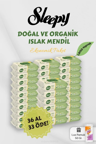 Sleepy Organik Islak Mendil 36 Al 33 Öde Hediyeli ürün görseli 1