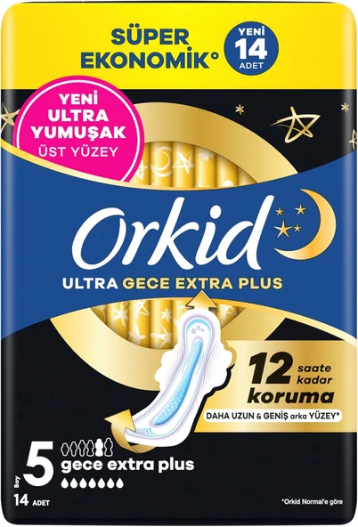 Orkid Hijyenik Ped Gece Ekstra (Boy 5) Süper Ekonomik Paket 14 Adet Ped ürün görseli 1