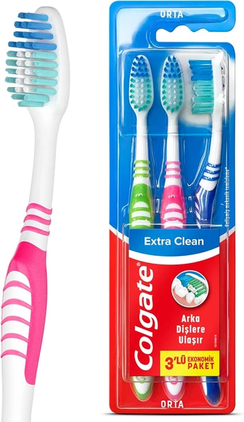 Extra Clean Dil Temizleyicili Arka Dişlere Uzanan Orta Fırçası 3'Lü Ekonomik Paket ürün görseli 1