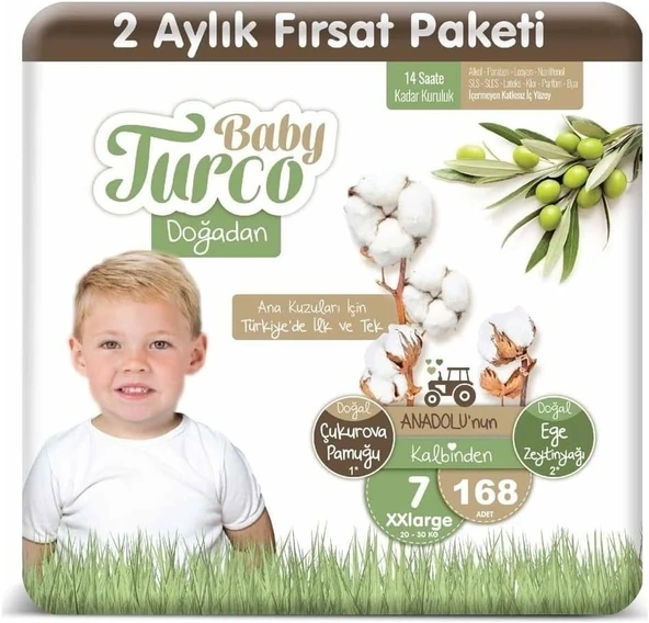 Baby Turco Bebek Bebek Bezi 2 Aylık Paket 7 Numara 20-30 Kg 168 Adet ürün görseli 1