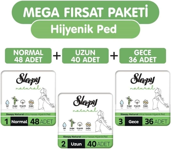 Sleepy Hassas Hijyenik Ped 124 Adet Ped Mega Fırsat Paketi ürün görseli 1