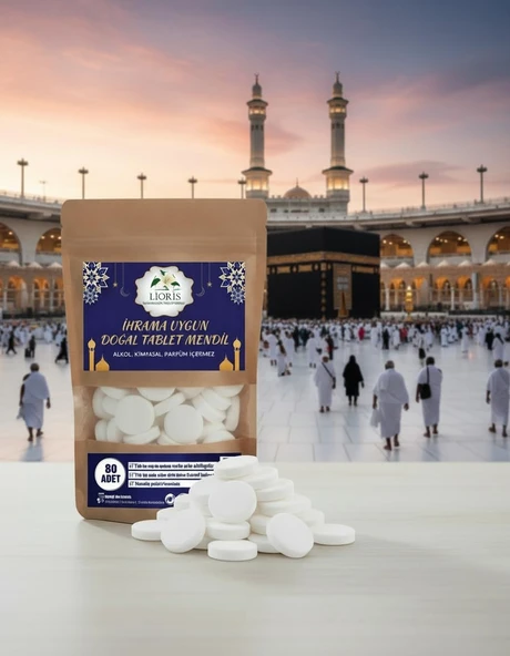Sıkıştırılmış Doğal Alkolsüz Kimyasalsız Kokusuz Ihram Mendili-80 Adet Tablet Mendil ürün görseli 1