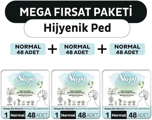 Sleepy Bio Hijyenik Ped Mega Fırsat Paketi Normal 144 Adet ürün görseli 1