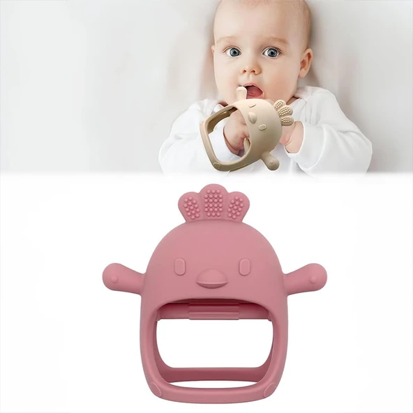 Meleni Baby Silikon Bebek Kaşıyıcı - Kaşıma Eldiveni Yenidoğan Dişlik Pembe ürün görseli 1