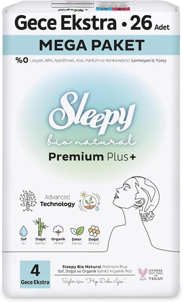 Sleepy Bio Hijyenik Ped Mega Paket Gece Extra 26 Adet ürün görseli 1