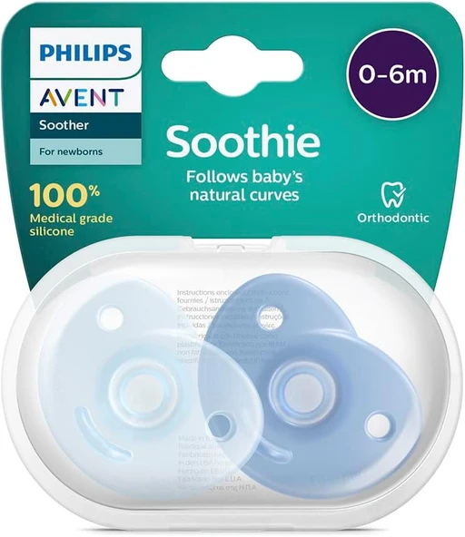 Soothie Emzik, 0‑6 Ay Erkek Bebekler Için, 2’Li Paket, Ortodontik Silikon, Bpa İçermez, Tek Parça Tasarım, Hastane Onaylı, Taşıma Kutulu, Scf099/21 ürün görseli 1