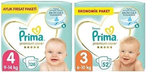 Bebek Bezi Care 4 Beden 126 Adet Maxi Aylık Fırsat Paketi & Bebek Bezi Care 3 Beden 52 Adet Midi Paket ürün görseli 1