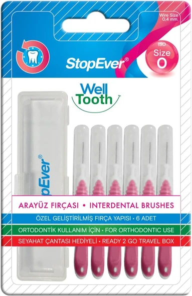 Stopever Well Tooth Arayüz Fırçası Size 0 | 0.4 Mm İnce Telli Arası Fırçası, Taşıma Kutusu Hediyeli | Ortodontik Kullanıma Uygun | 6 Adet ürün görseli 1