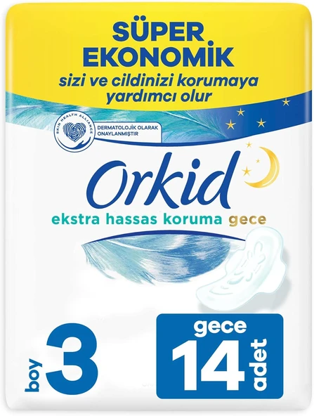 Orkid Extra Hassas Koruma Gece (Boy 3)Kanatlı Hijyenik Ped 14 Adet ürün görseli 1