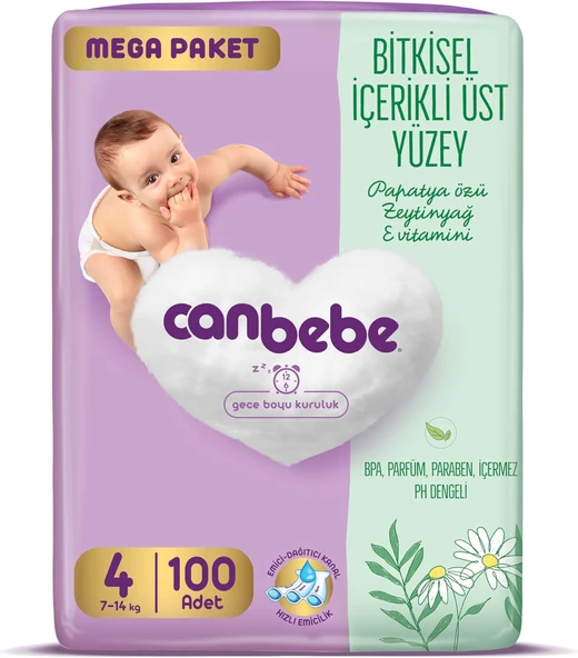 Canbebe Bebek Bezi 4 Beden (7-14 Kg) 100 Adet ürün görseli 1