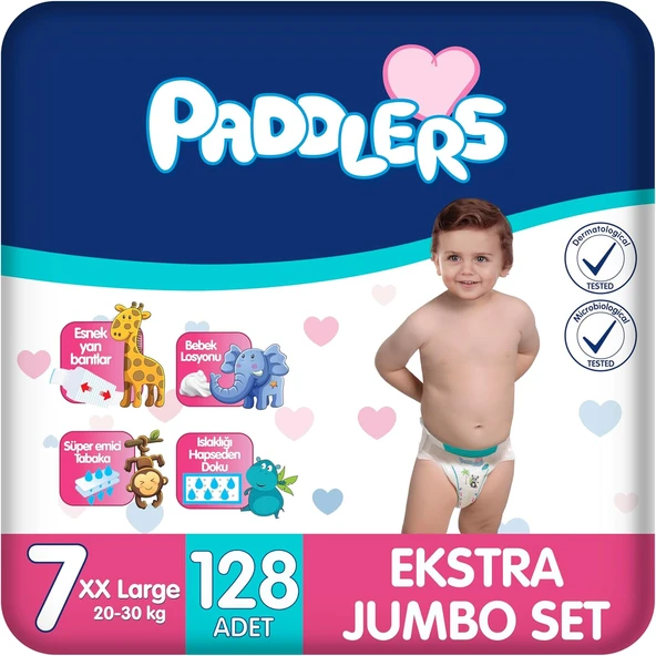 Paddlers Bebek Bezi 7 Numara Xx-Large (20-30 Kg) 128 Adet – Ekstra Set ürün görseli 1