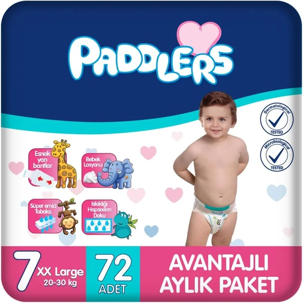 Paddlers Bebek Bezi 7 Numara Xx-Large (20-30 Kg) 72 Adet – Aylık Paket, Yüksek Emicilik ürün görseli 1