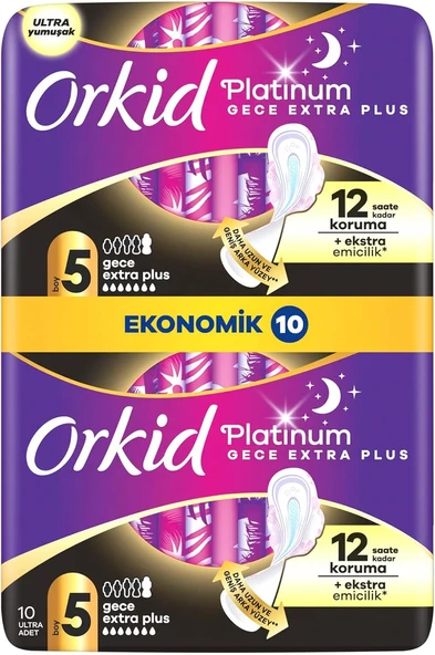 Orkid Platinum Hijyenik Ped Gece Ekstra (Boy 5) Ekonomik Paket 10 Adet Ped ürün görseli 1