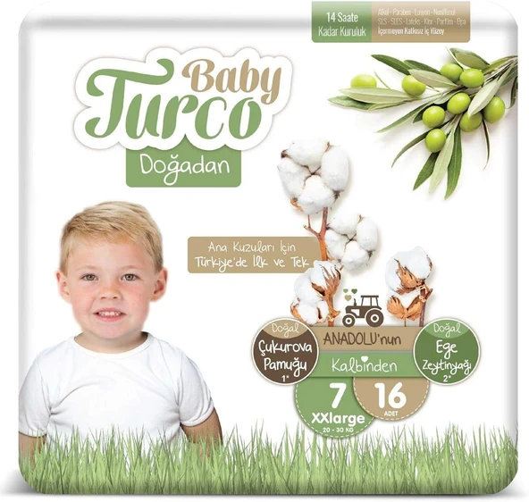 Baby Turco Doğadan 7 Beden Xxlarge Bebek Bezi (1 X 16 Adet) ürün görseli 1