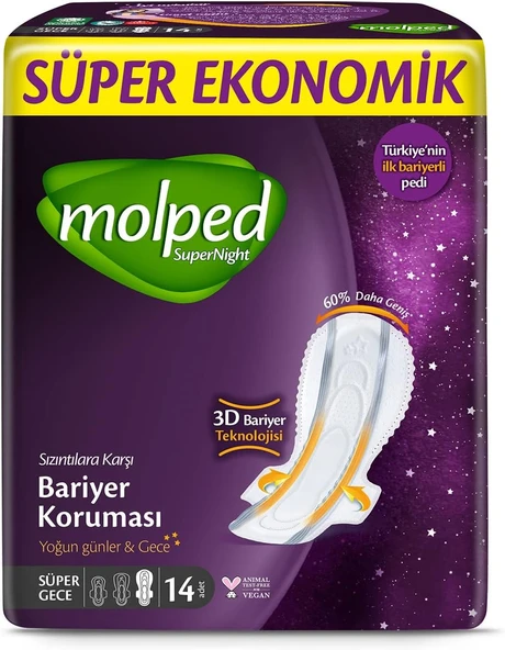 Molped Supernight Hijyenik Ped Super Gece Süper Ekonomik 14 Adet ürün görseli 1