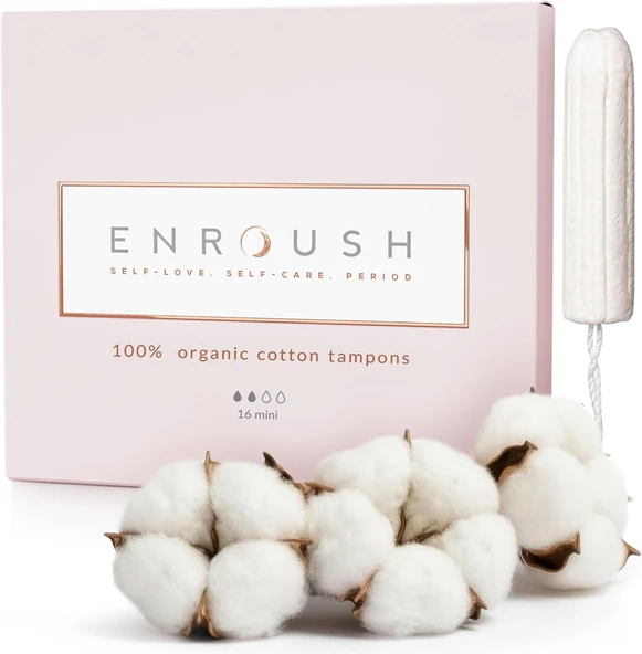 Enroush%100 Organik Pamuklu Tampon | Doğada Çözünür Toksinsiz | Hipoalerjenik - Tahriş Alerji Yapmaz | Emici - Sızdırmaz Koruma | Vücudunuz İçin Konforlu Seçim - 16 Adet Mini ürün görseli 1