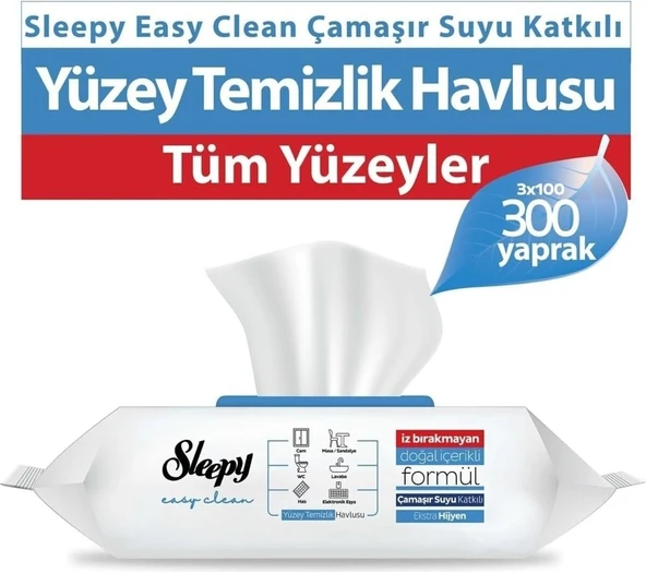 Sleepy Easy Clean Çamaşır Suyu Katkılı Yüzey Temizlik Havlusu 3X100 (300 Yaprak) ürün görseli 1