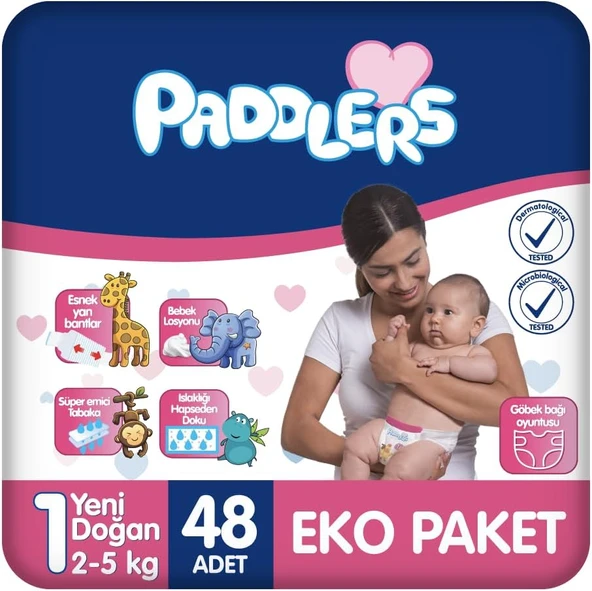 Paddlers Yenidoğan Bebek Bezi 1 Numara (2-5 Kg) 48 Adet – Eko Paket ürün görseli 1