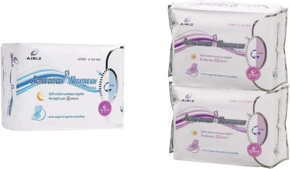 Tiens Airiz 8Li Gece 1 Paket + 10Lu Gündüz 2 Paket Hijyenik Kadın Pedi Seti (3 Paket 28 Adet) ürün görseli 1