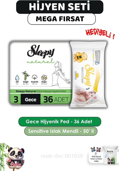 Sleepy Hassas Hijyenik Ped Gece 36 Adet, Sensitive 50'Li Islak Mendil Rosie ürün görseli 1