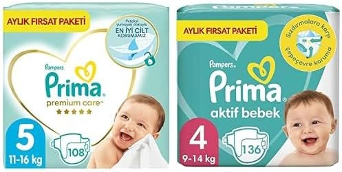 Bebek Bezi Care 5 Beden 108 Adet Junior Aylık Fırsat Paketi & Bebek Bezi Aktif Bebek 4 Numara 136 Adet Aylık Fırsat Paketi ürün görseli 1