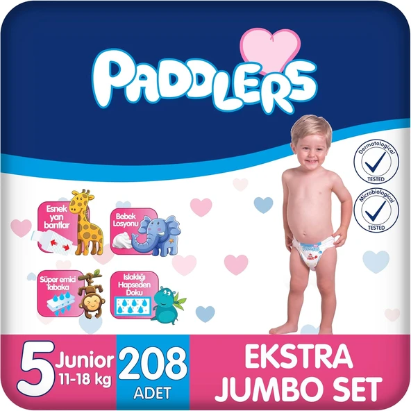 Paddlers Bebek Bezi 5 Numara Junior (11-18 Kg) 208 Adet – Ekstra Set ürün görseli 1