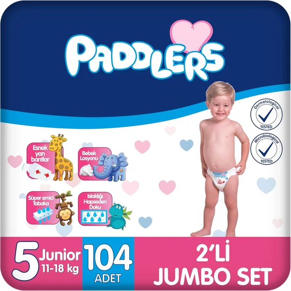 Paddlers Bebek Bezi 5 Numara Junior (11-18 Kg) 104 Adet – 2’Li Set ürün görseli 1