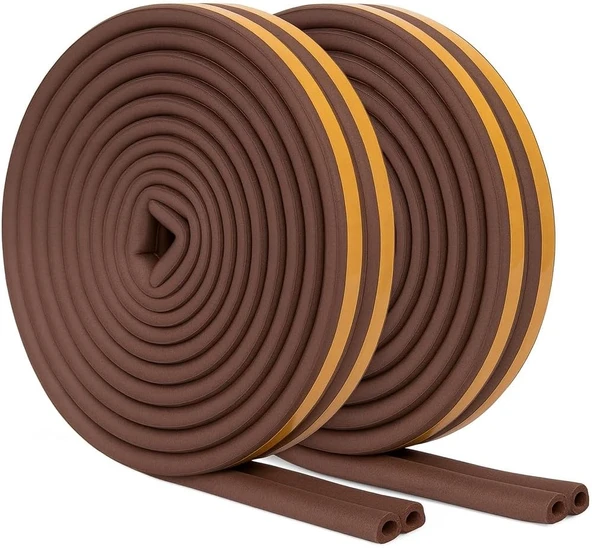 Kyrotech Speed Kapı Pencere Sızdırmazlık Contası, D Tipi Rüzgar, Isı Yalıtım Soğuk Engelleyici Şerit, 5,6 * 2= 11,2 Metre, Kahverengi, 2 Li Set ürün görseli 1