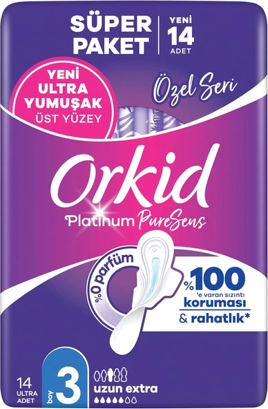 Orkid Platinum Hijyenik Ped Uzun Extra (Boy 3) 14 Adet Ped ürün görseli 1