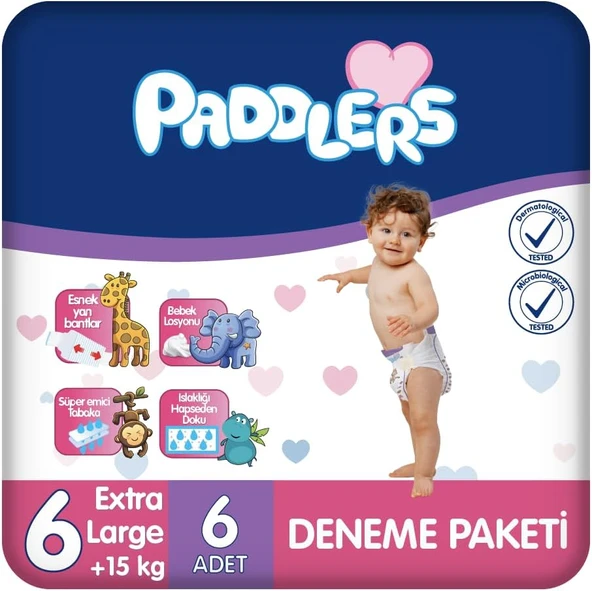 Paddlers Bebek Bezi 6 Numara X-Large (15+ Kg) 6 Adet – Deneme Paketi, Yüksek Emicilik ürün görseli 1