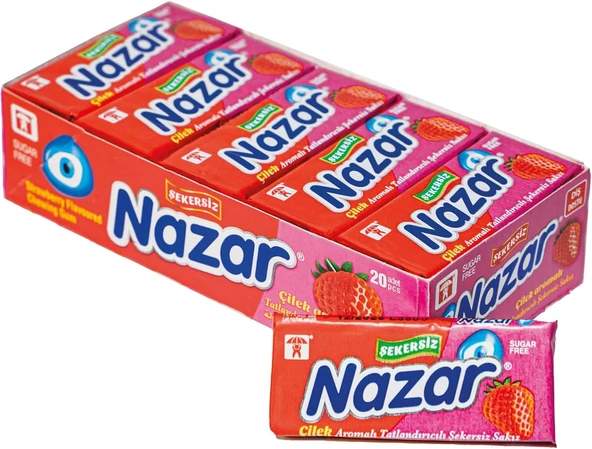 Nazar Şekersiz Çilek Aromalı Sakız Damlaları 5 X 20 Adet ürün görseli 1