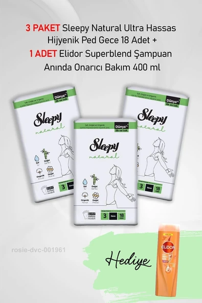 Sleepy Hijyenik Ped Gece Adet X 3 Elidor Onarıcı Bakım 400 Ml ürün görseli 1