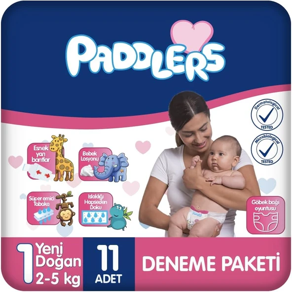 Paddlers Yenidoğan Bebek Bezi 1 Numara (2-5 Kg) 11 Adet – Deneme Paketi, Yumuşak Sızdırmaz ürün görseli 1