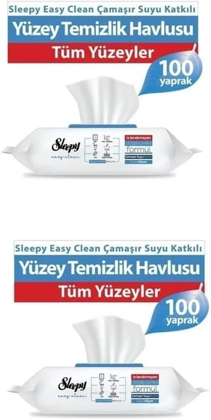 Sleepy Easy Clean Çamaşır Suyu Katkılı Yüzey Temizlik Havlusu 2X100 (200 Yaprak) ürün görseli 1