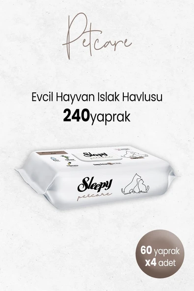 Sleepy Petcare Evcil Hayvan Islak Havlusu 60'Lı X 4 Adet ürün görseli 1