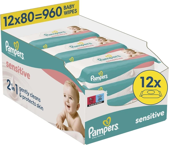 Pampers Sensitive Bebek Islak Havlu 12 Paket 960 Yaprak ürün görseli 1