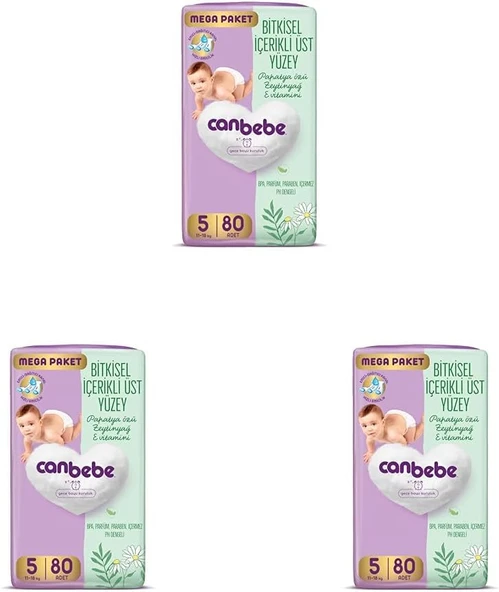 Canbebe Bebek Bezi 5 Beden (11-18 Kg) 80 Adet (3 Paketi) ürün görseli 1