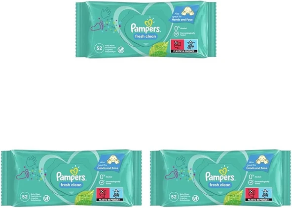 Pampers Fresh & Clean Islak Bebek Mendili, 1 Paket, 52 Islak Mendil 3Lü Paket ürün görseli 1