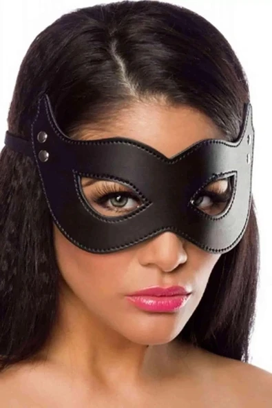 Erotica Siyah Özel Üretim Peluşlu Deri Maske ürün görseli 1