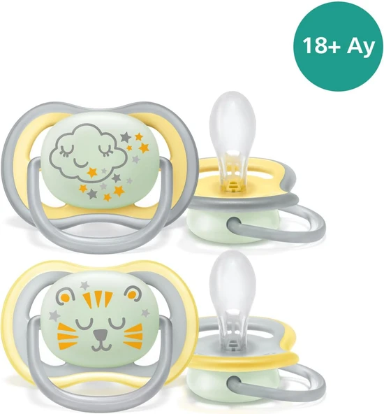 Air Gece Emzik, Ay+, 2’Li Paket, Karanlıkta Parlayan, Ortodontik Silikon, Geniş Hava Delikli, Mikrodalga Sterilize Edilebilir, Bpa İçermez, Scf376/01 ürün görseli 1