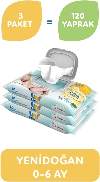 Uni Baby Yenidoğan Islak Mendil 3*40 Yaprak ürün görseli 1