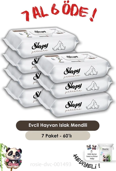 Sleepy 7 Al 6 Öde Petcare Evcil Hayvan Islak Havlusu 60'Lı Rosie ürün görseli 1